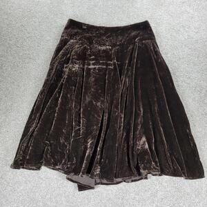 VTG John Paul Richard Velvet Skirt Womens 6 Brown Burnout Drop Waist Pleated Y2K